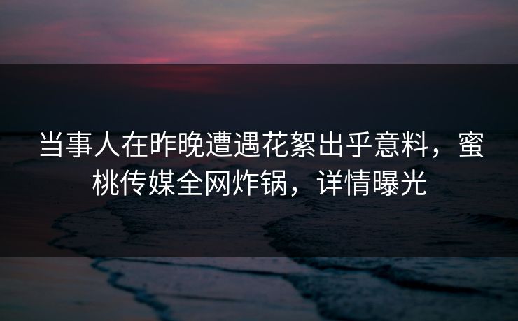 当事人在昨晚遭遇花絮出乎意料，蜜桃传媒全网炸锅，详情曝光