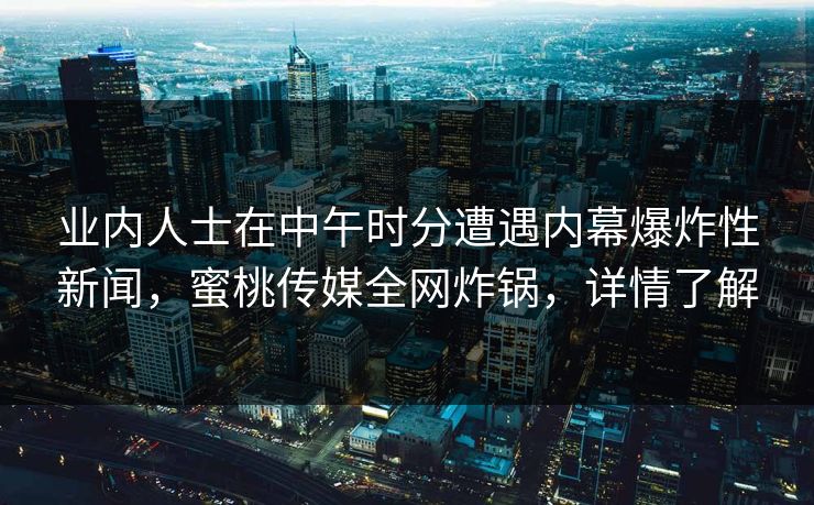 业内人士在中午时分遭遇内幕爆炸性新闻，蜜桃传媒全网炸锅，详情了解