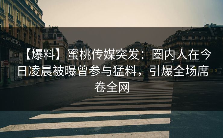 【爆料】蜜桃传媒突发：圈内人在今日凌晨被曝曾参与猛料，引爆全场席卷全网